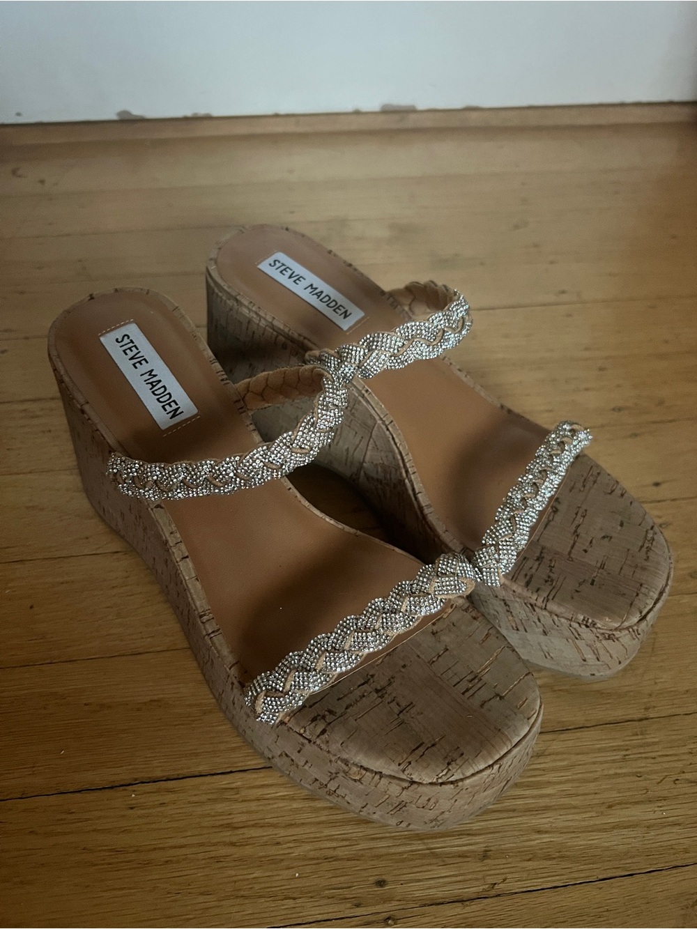 Steve Madden Cork Platform Wedges with Braided Beaded Straps